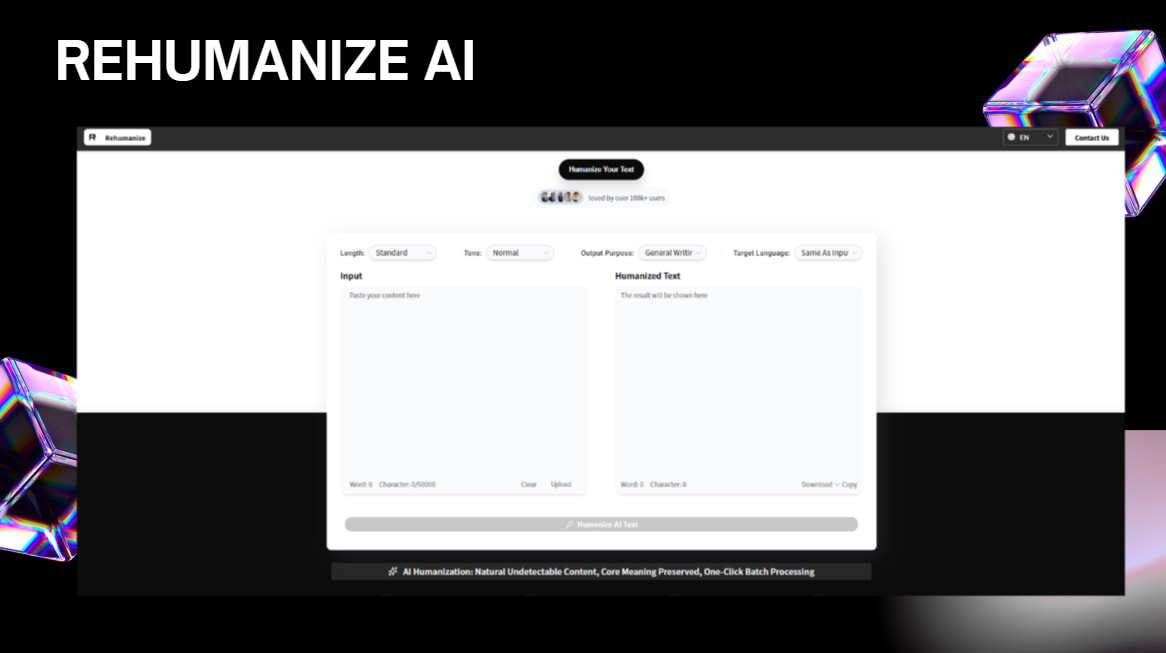 ReHumanize AI Humanization Feature Initial Page