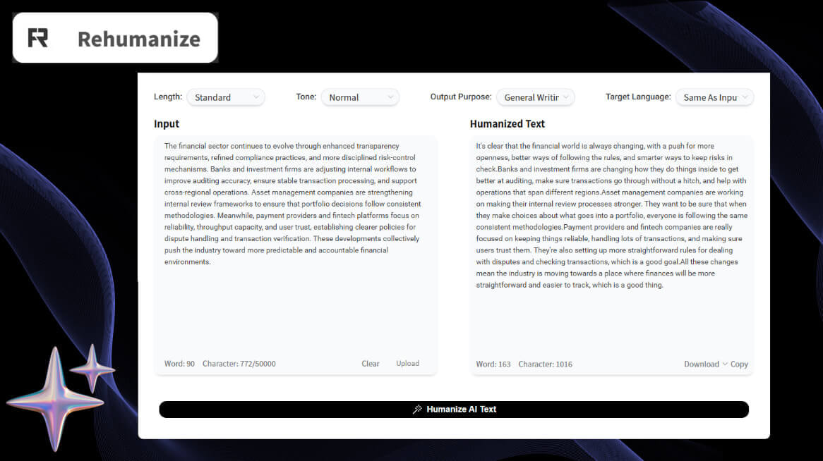 Input results for ReHumanize AI humanization function
