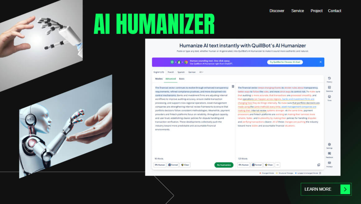 QuillBot AI Humanization Function Output Results
