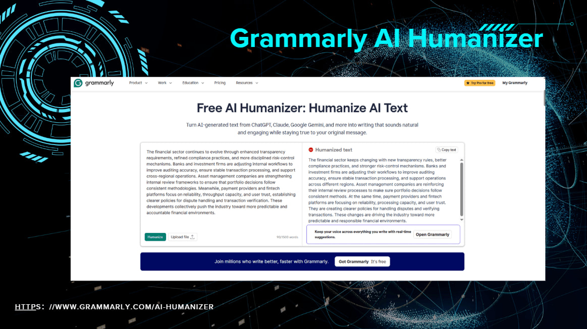 Making AI content sound human-like and professional with Grammarly AI Humanizer.